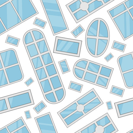 windows seamless pattern. windows with frames, interior elements, street architecture. cartoon flat simple objectsのイラスト素材