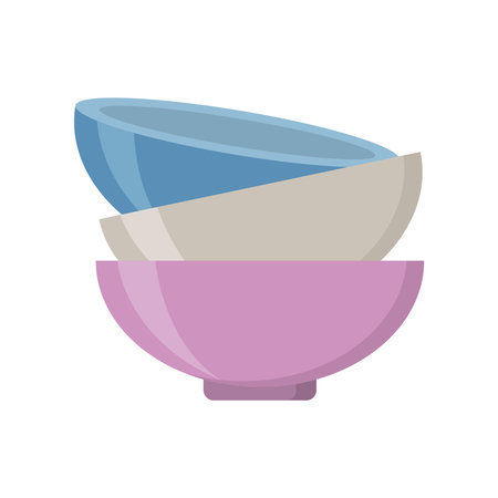 three plates lying in each other. unwashed dishes. vector simple flat cartoon illustrationのイラスト素材
