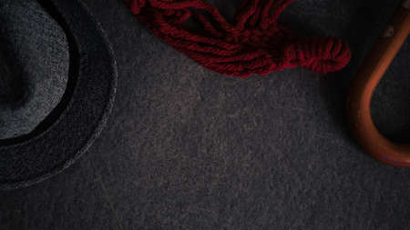 Retro style. clothes and accessories from the 80s on a gray background. Minimalism, millenial. silver style.の写真素材