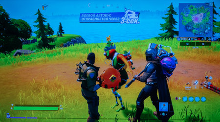 Rome Italy, December 14, 2020. Fortnite seen on the TV in the background, Fortnite is an online video game developed by Epic Gamesのeditorial素材