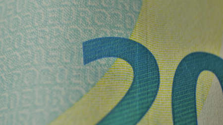 Close up macro detail of EURO money banknotes, detail photo of EURO. World money concept, inflation...