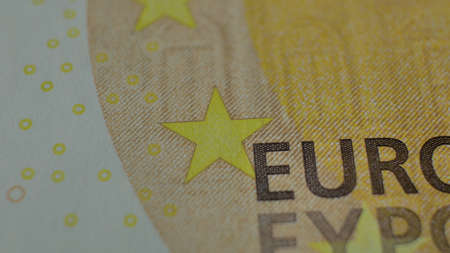 Close up macro detail of EURO money banknotes, detail photo of EURO. World money concept, inflation...