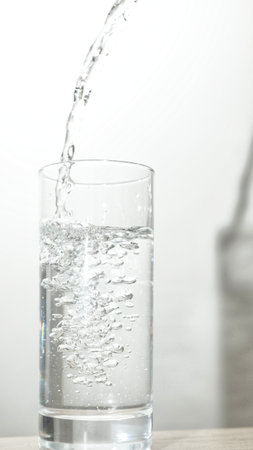 Pour water in glass isolated on white background