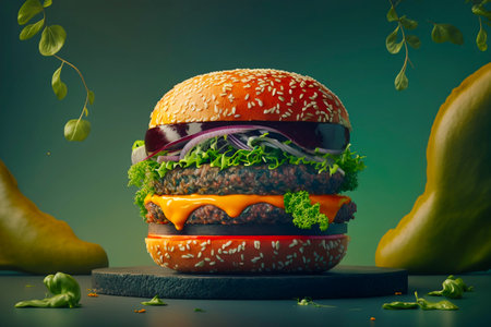 veggie burger photorealistic clean minimalist. generative AIの素材