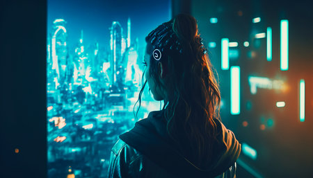 Metaverse and technology concept woman visits, generative AIの素材
