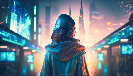 Metaverse and technology concept woman visits, generative AIの素材