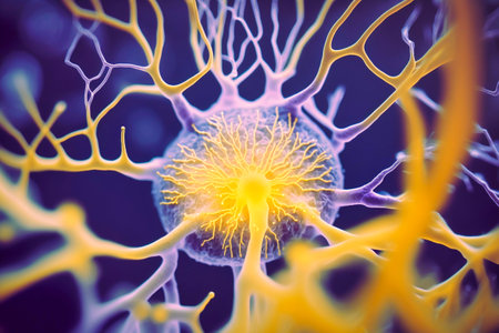 Macro view of neuron inside brain nerve cell with. generative AIの素材