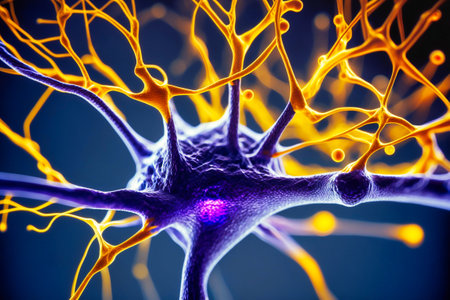 Macro view of neuron inside brain nerve cell with. generative AIの素材