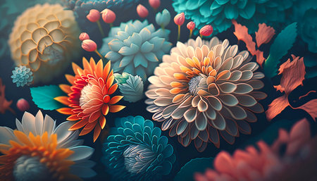 Flower background pastel floral pattern top view, generative AIの素材