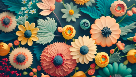 Flower background pastel floral pattern top view, generative AIの素材