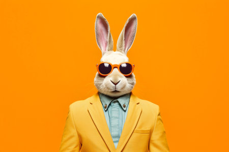 Heavy Bunny Anthropomorphic Bright Colors Trendy Coo. Generative AIの素材