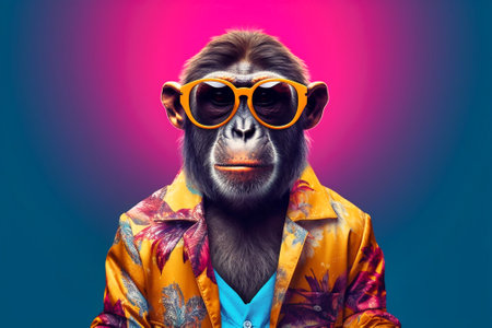 Happy thai monkey mob pack anthropomorphic vibrant background. Generative AIの素材