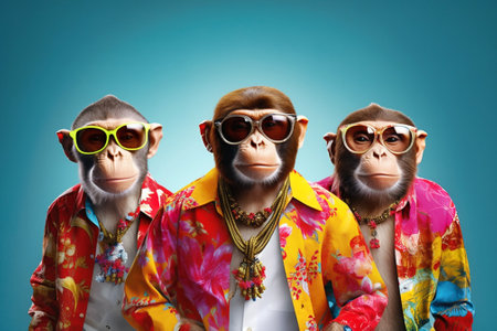 Happy thai monkey mob pack anthropomorphic vibrant background. Generative AIの素材