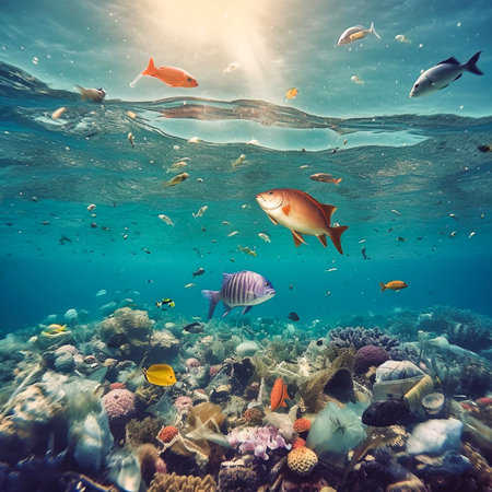 Garbage instead of fish in the sea. Generative AIの素材