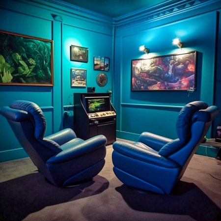 Gaming room using two game chairs cyan blue synthe. Generative AIの素材