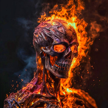 Flaming skeleton man. Generative AIの素材
