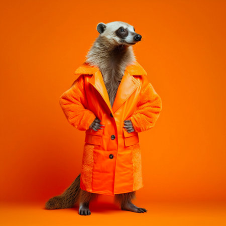 Fashion photograph of a honey badger wearing. Generative AIの素材
