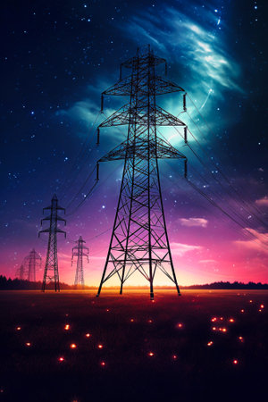 Electricity pylons. Generative AIの素材