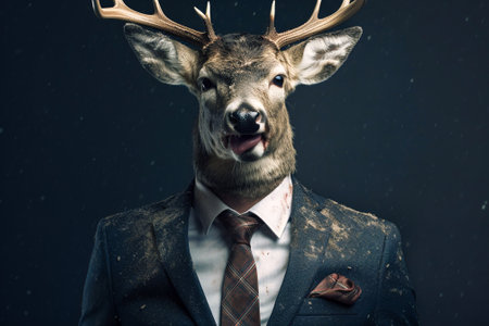 Deer dressed in men's business suit, Generative AIの素材