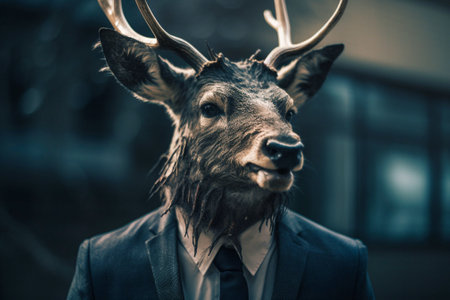 Deer dressed in men's business suit, Generative AIの素材