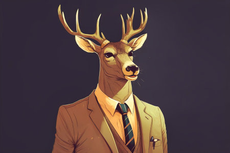 Deer dressed in men's business suit, Generative AIの素材