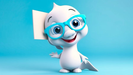 Cute happy dolphin with glasses cartoon holding. Generative AIの素材