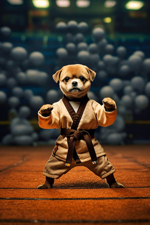 Brown plush dog in the ring. Generative AIの素材