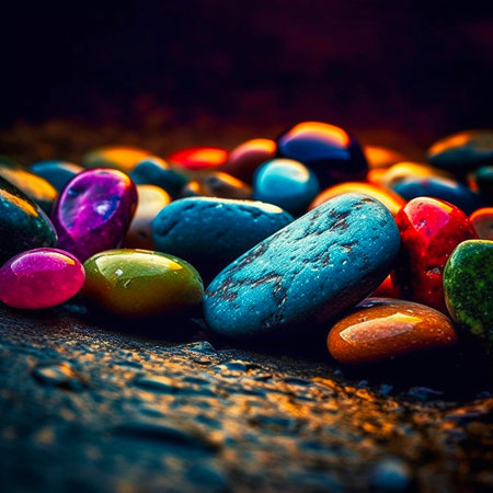 Multicolored stones beautiful neon effect. Generative AIの素材
