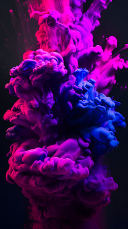 An image of purple and pink ink in the air. Generative AIの素材
