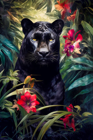 Black panther proud green eyes. Generative AIの素材