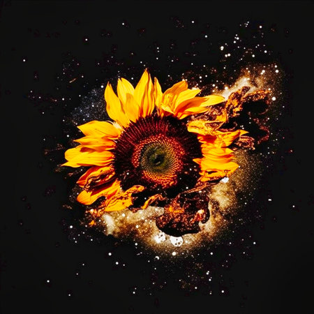 Galaxy in a sunflower. Generative AIの素材