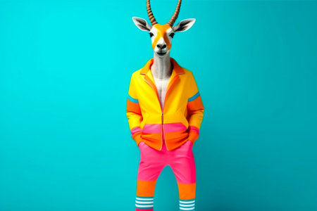 Heavy Fun Antelope Anthropomorphic Bright Colors. Generative AIの素材