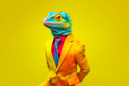 Heavy Fun Lizard Anthropomorphic Bright Colors. Generative AIの素材