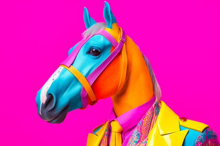 Heavy funny horse anthropomorphic bright colors. Generative AIの素材