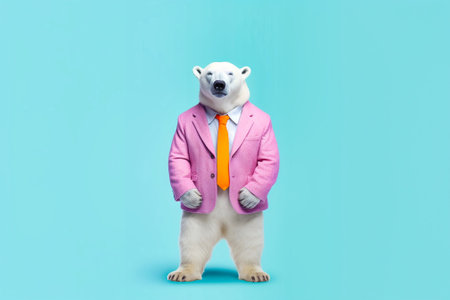 Heavy funny polar bear anthropomorphic bright colors. Generative AIの素材