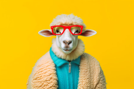 Heavy funny sheep anthropomorphic bright colors. Generative AIの素材