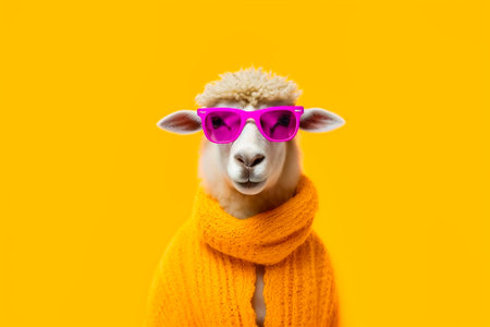 Heavy funny sheep anthropomorphic bright colors. Generative AIの素材