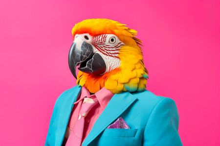 Heavy Parrot Anthropomorphic Bright Colors Trendy. Generative AIの素材
