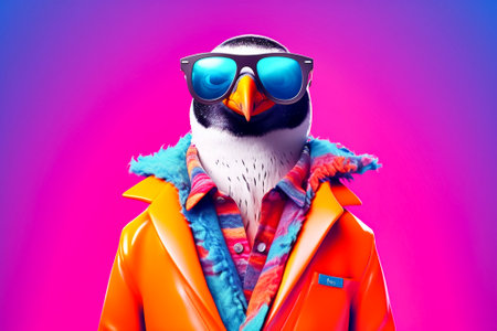 Heavy Penguin Anthropomorphic Bright Colors Trendy. Generative AIの素材