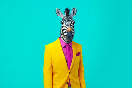 Heavy Zebra Anthropomorphic Bright Colors Trendy. Generative AIの素材