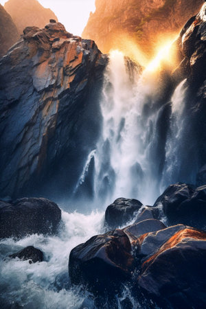 High quality photo extreme close-up of waterfa. Generative AIの素材