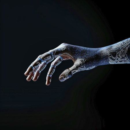 Human hand touching artificial intelligence hand. Generative AIの素材