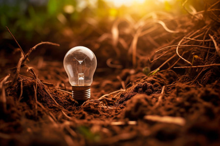 light bulb in the dirt concept for renewable energy. Generative AIの素材