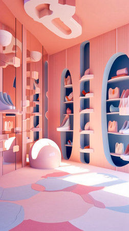 crazy wild organic formed and colorful retail, the interior of the hallway, Generative AIの素材