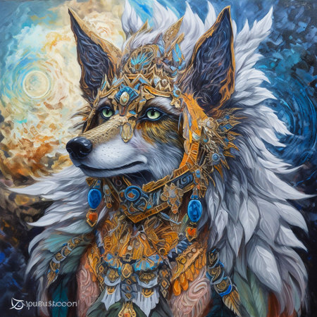 Fantastic impressionistic resin portrait of a wolf. Generative AIの素材