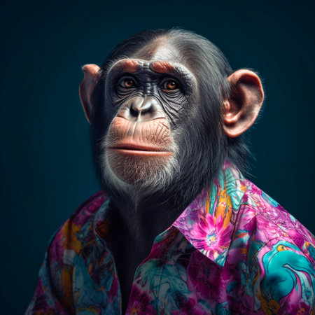 a beautiful monkey in a shirt. on a blue backgroundの素材