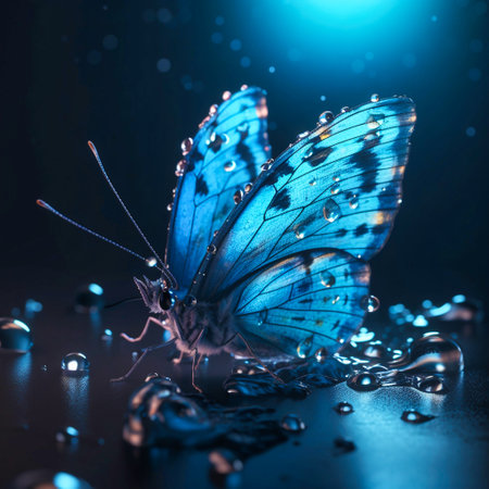 Holy light beautiful spectral light blue butterfly.の素材
