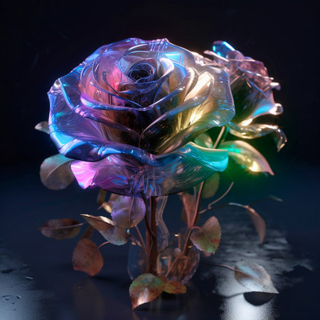 Holy light beautiful spectral light rainbow roses.の素材