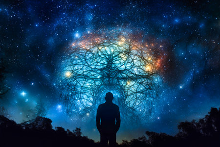human nervous system silhouette in outerspace.の素材