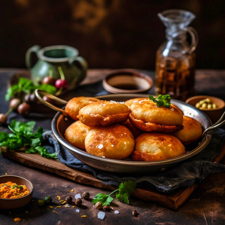 Indian Fry Bread on a plate.の素材